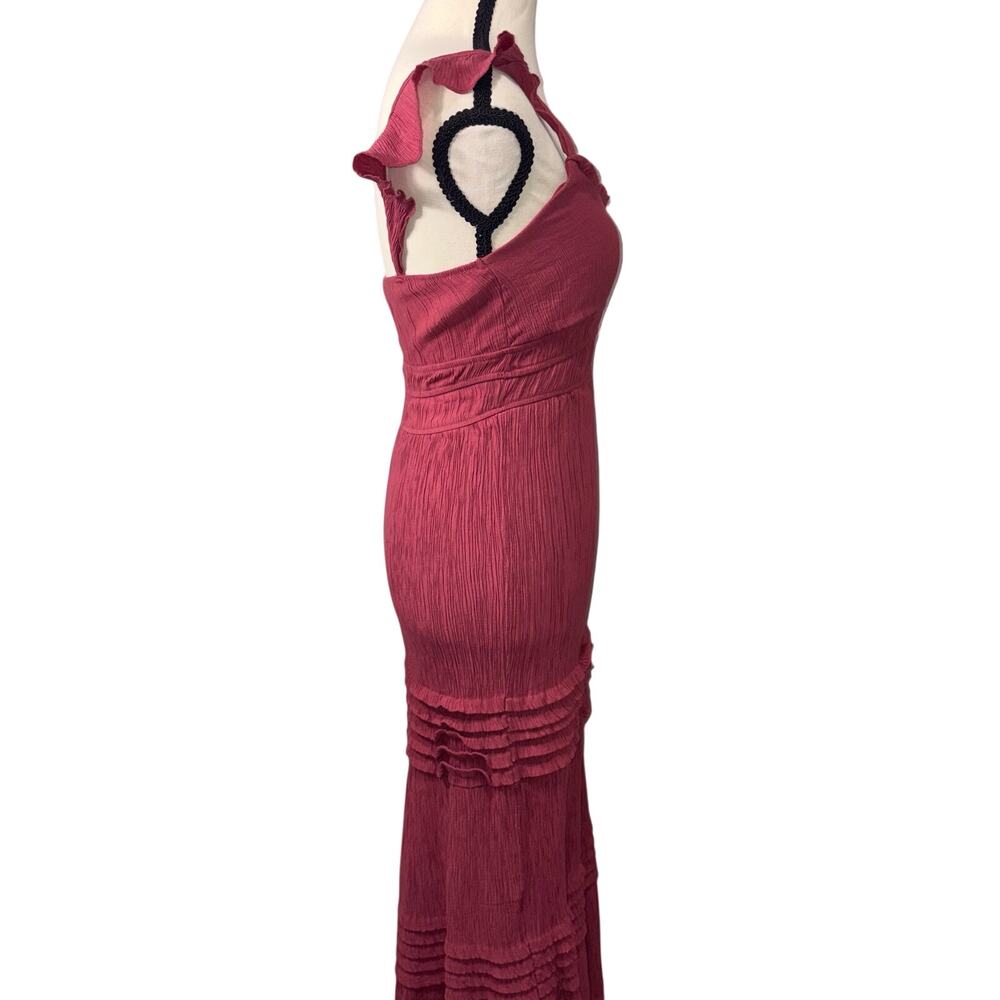 Max+Ash feminine cottagecore Pleated Tiered Midi Dress Rose Pink Flutter Sleeve - Picture 4 of 13